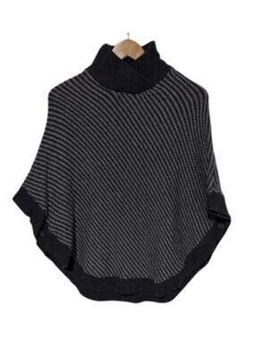 Banana Republic Gray Houndstooth Button Poncho Sweater Wool Blend Size L